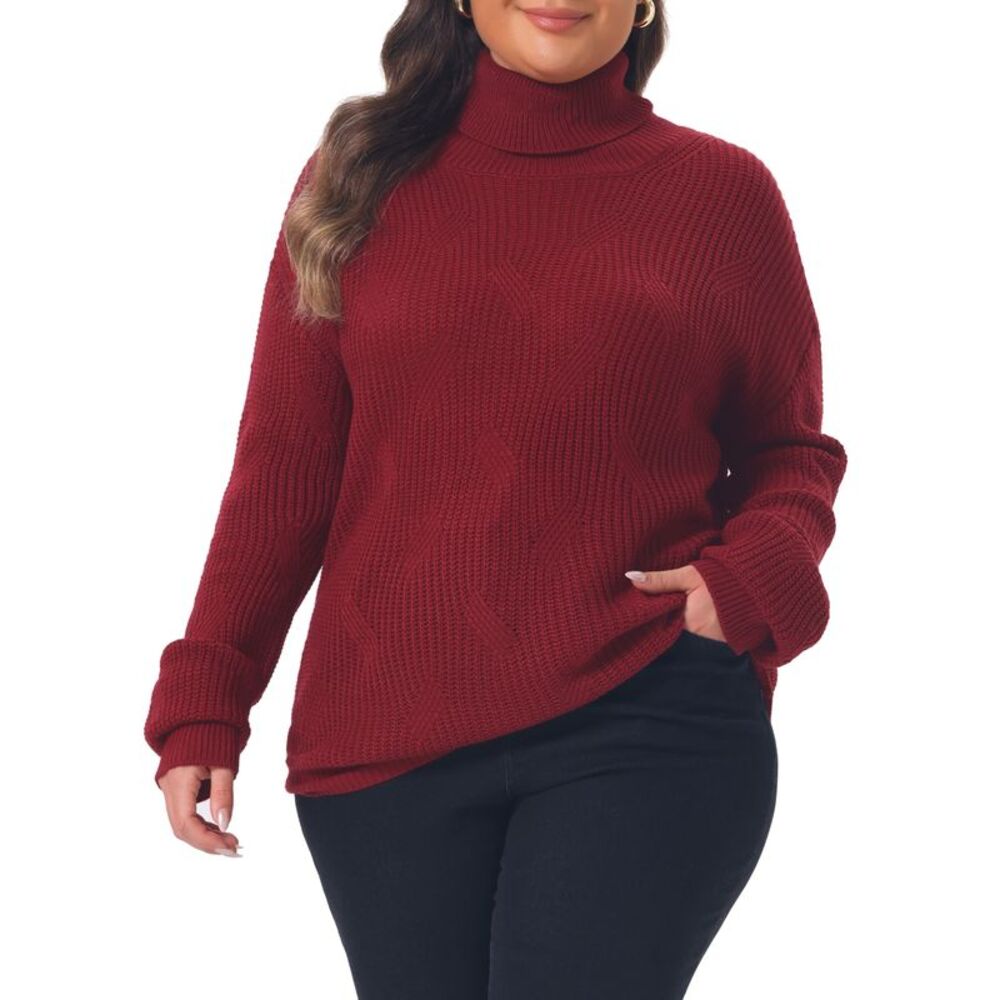 Women Plus Size Turtleneck Winter Pullover Sweaters Tops Burgundy